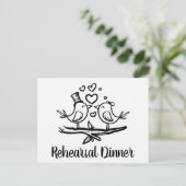 Cute Lovebird Black White Weddenrenrepetitie Dinne Uitnodiging Briefkaart (Staand voorkant)
