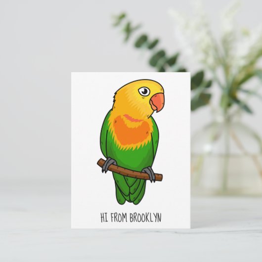 Cute lovebird cartoon parrot briefkaart (Staand voorkant)