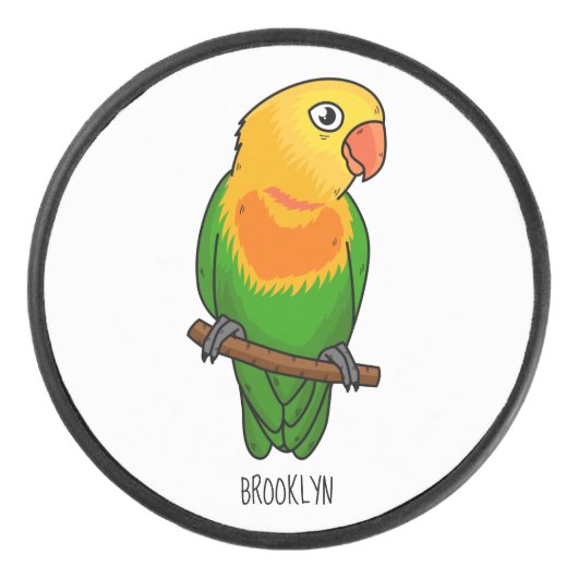 Cute lovebird cartoon parrot hockey puck (Voorkant)