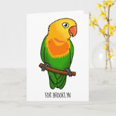 Cute lovebird cartoon parrot kaart (Gele Bloem)