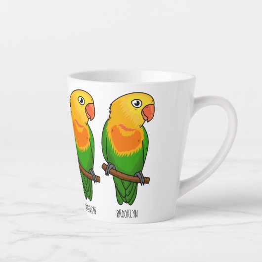 Cute lovebird cartoon parrot latte mok (Rechts)