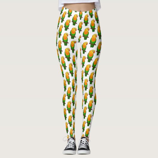 Cute lovebird cartoon parrot leggings (Voorkant)