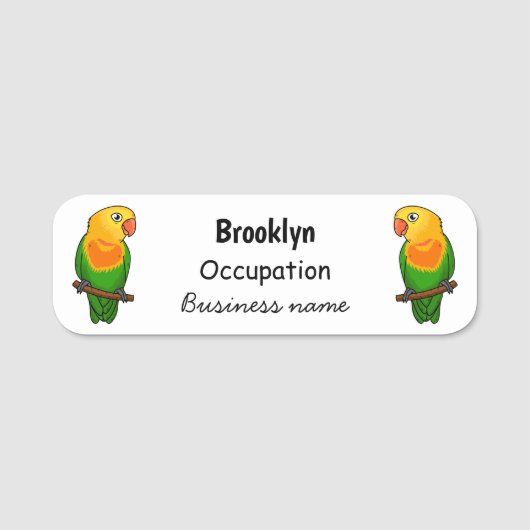 Cute lovebird cartoon parrot naamplaatje (Voorkant)