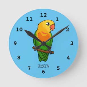Cute lovebird cartoon parrot ronde klok