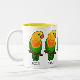 Cute lovebird cartoon parrot tweekleurige koffiemok