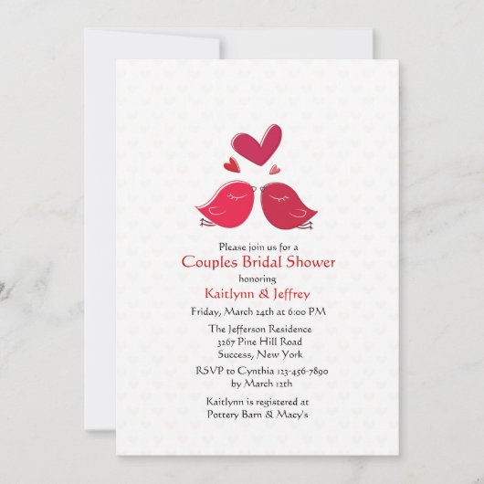 Cute Lovebird Couples Shower Invitation Kaart (Voorkant)