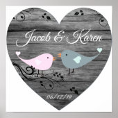 Cute Lovebird Faux Wooden Heart Poster (Voorkant)