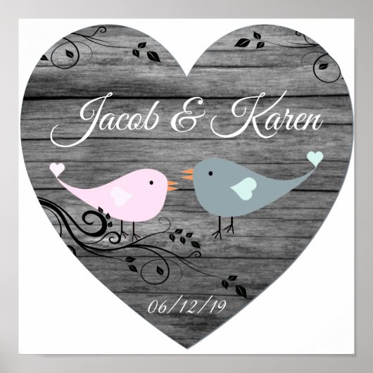 Cute Lovebird Faux Wooden Heart Poster (Voorkant)