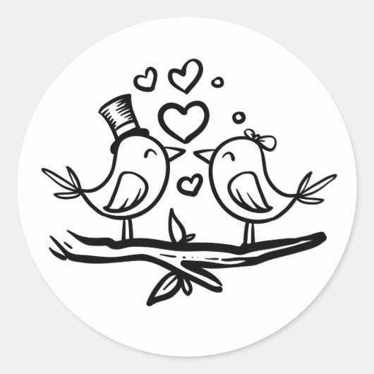 Cute Lovebird Vrijgezellenfeest Black White Weddin Ronde Sticker (Voorkant)