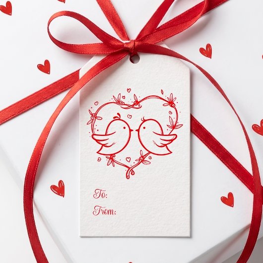 Cute Lovebirds Boho Rode Hart Trouwdag Cadeaulabel