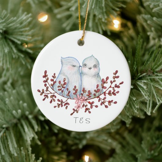 Cute Lovebirds Couples First Christmas Together Keramisch Ornament (Boom)