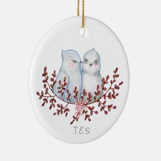 Cute Lovebirds Couples First Christmas Together Keramisch Ornament (Rechts)