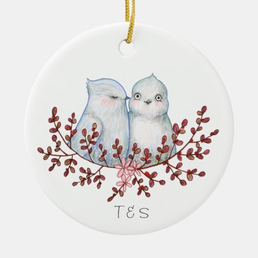 Cute Lovebirds Couples First Christmas Together Keramisch Ornament (Voorkant)