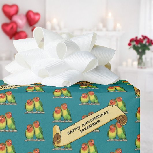 Cute Lovebirds Happy Anniversary Romantic Retro Cadeaupapier