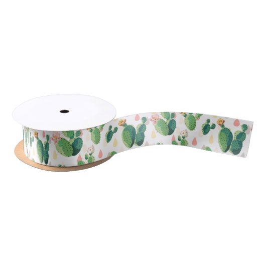 Cute Lovely Succulent Cactus Satin Ribbon Satijnen Lint (Spoel)
