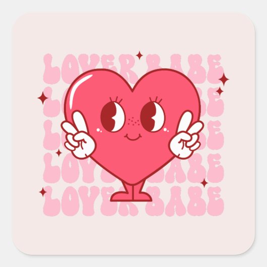 Cute Lover Babe Heart Vierkante Sticker (Voorkant)