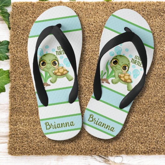 Cute "Loves Turtles" op maat gesneden Zee Turtle Kinder Teenslippers