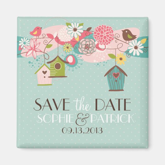 Cute Lovevogels & Birdhouses Save the Date Magnet (Voorkant)