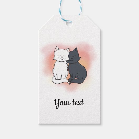 Cute Loving Cartoon Cats on Fuzzy Pink Backdrop Cadeaulabel (Voorkant)