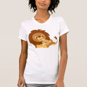 Cute Loving Cartoon Lion Dad and Cub Women T-Shirt