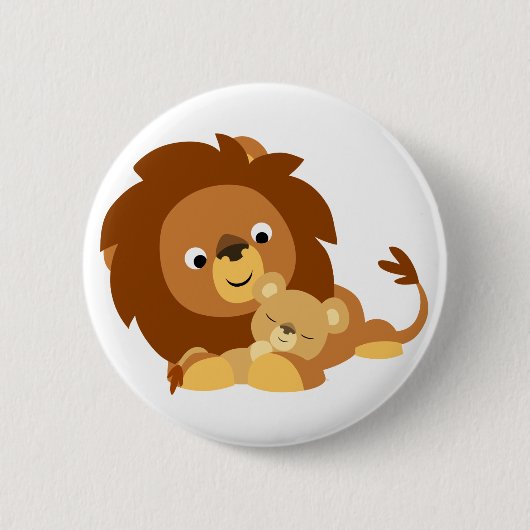 Cute Loving Cartoon Lion Dad en Cub Button Badge (Voorkant)