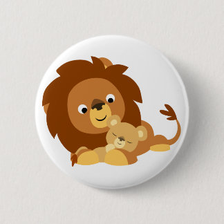 Cute Loving Cartoon Lion Dad en Cub Button Badge