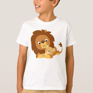 Cute Loving Cartoon Lion Dad en Cub Kinder T-Shirt