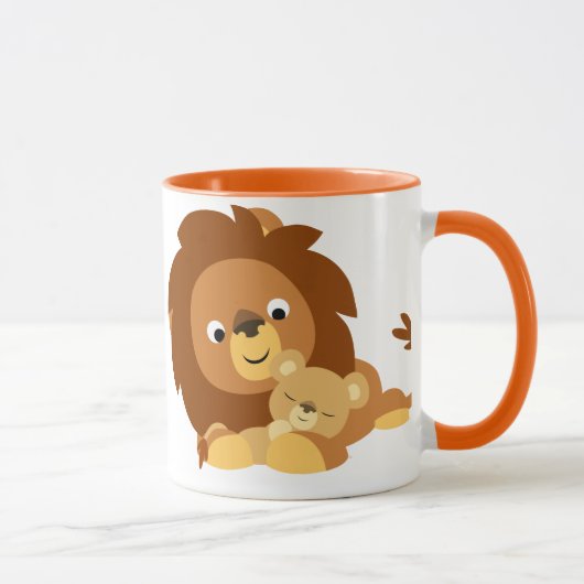 Cute Loving Cartoon Lion Dad en Cub Mok (Rechts)