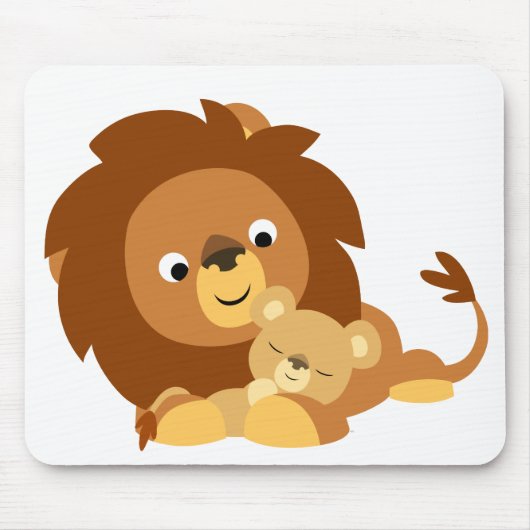 Cute Loving Cartoon Lion Dad en Cub Mousepad Muismat (Voorkant)