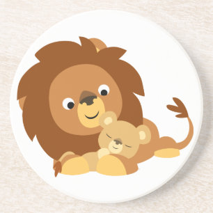 Cute Loving Cartoon Lion Dad en Cub Onderzetter