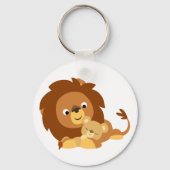 Cute Loving Cartoon Lion Dad en Cub Sleutelhanger (Voorkant)