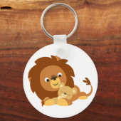 Cute Loving Cartoon Lion Dad en Cub Sleutelhanger (Voorkant)