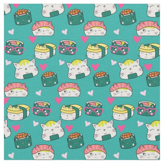Cute Lucky Cat Pattern Stof (Close Up)