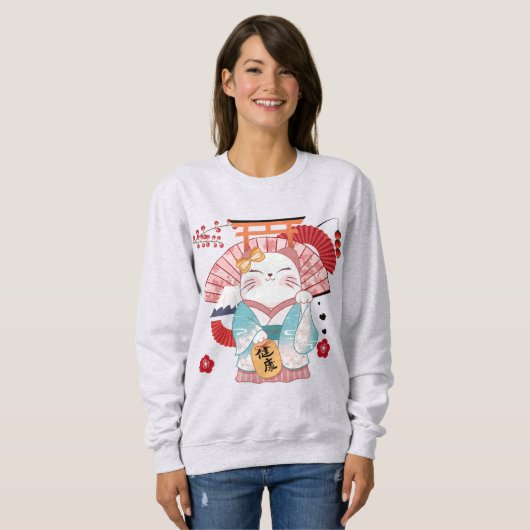 Cute Lucky Cat Sweatshirt (Voorkant volledig)