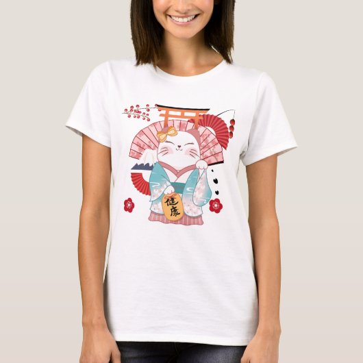 Cute Lucky Cat T-shirt (Voorkant)