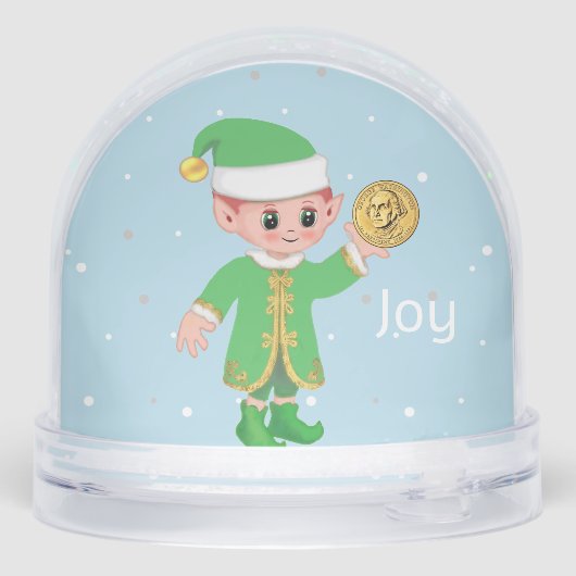 Cute Lucky Elf Holding a Gold Coin Snow Globe Sneeuwbol (Achterkant)