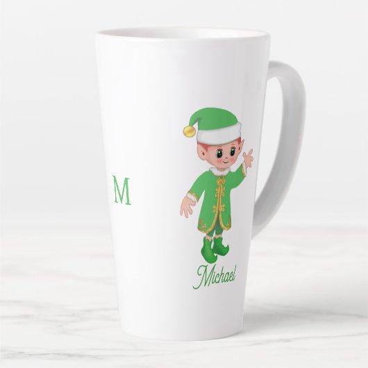 Cute Lucky Elf with Script and Monogram Latte Mok (Rechterhoek)