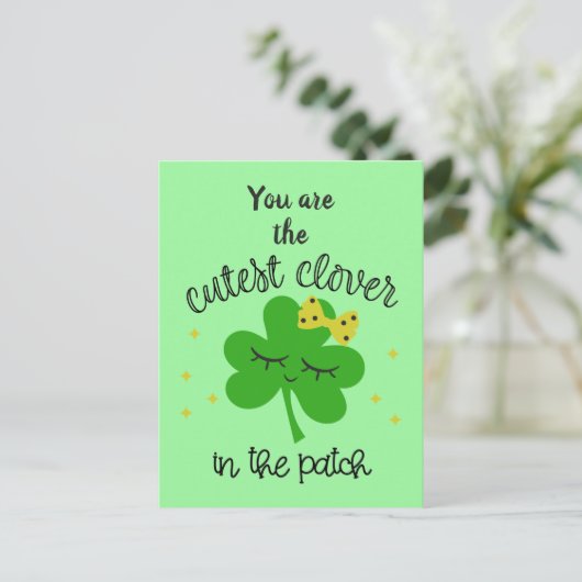 Cute Lucky Four Leaf Clover Happy St. Patricks Day Feestdagenkaart (Staand voorkant)