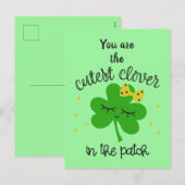 Cute Lucky Four Leaf Clover Happy St. Patricks Day Feestdagenkaart (Voorkant / Achterkant)