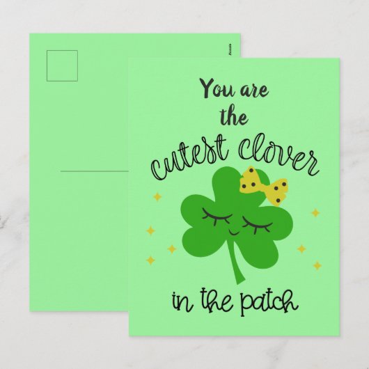 Cute Lucky Four Leaf Clover Happy St. Patricks Day Feestdagenkaart (Voorkant / Achterkant)