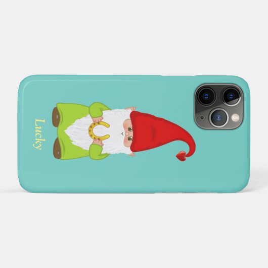 Cute Lucky Gnome met Hoefijzer op Blauwgroen Case-Mate iPhone Case (Achterkant (horizontaal))