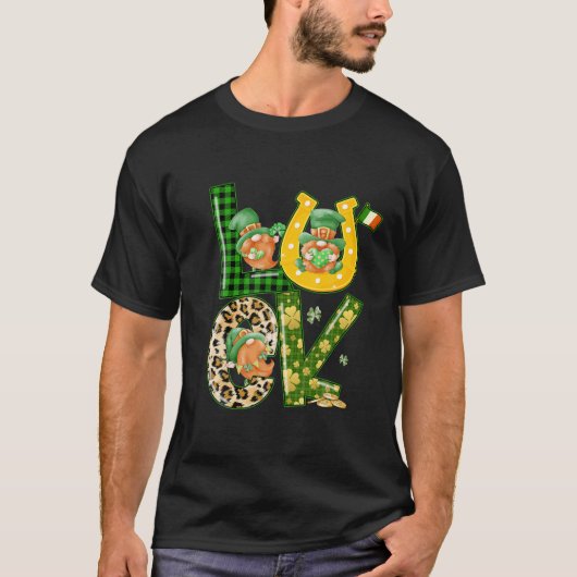 Cute Lucky Gnome Shamrock Happy St Patricks Day Fa T-shirt (Voorkant)
