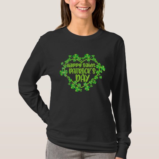 Cute Lucky Heart Shamrock Happy St Patricks Day Fa T-shirt (Voorkant)