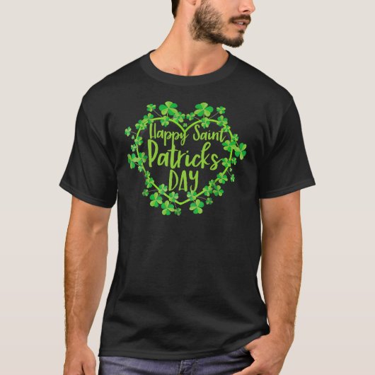 Cute Lucky Heart Shamrock Happy St Patricks Day Fa T-shirt (Voorkant)