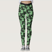 Cute Lucky Irish Four Leaf Clover Green Black Yoga Leggings (Voorkant)