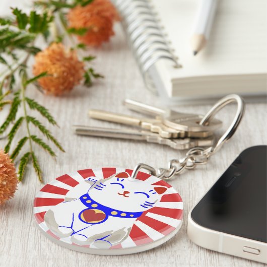 Cute Lucky leuke neko kat rood en wit Sleutelhanger (Voorkant Rechts)