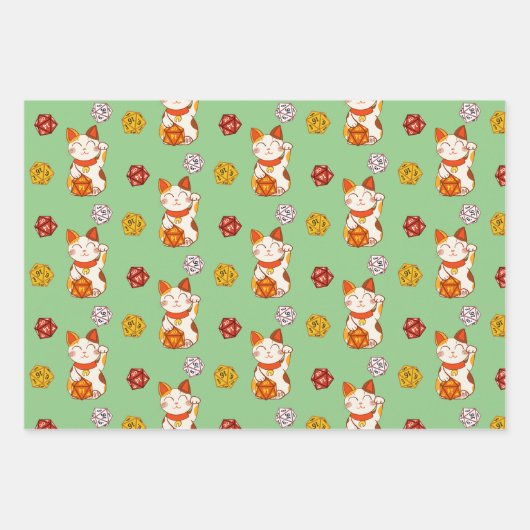 Cute Lucky Maneki-neko Gamer Dice Pattern Inpakpapier Vel (Voorkant 3)