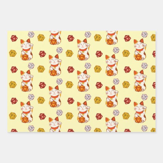 Cute Lucky Maneki-neko Gamer Dice Pattern Inpakpapier Vel (Voorkant 2)