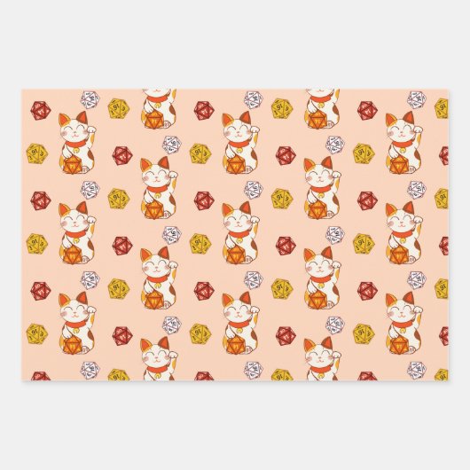 Cute Lucky Maneki-neko Gamer Dice Pattern Inpakpapier Vel (Voorkant)