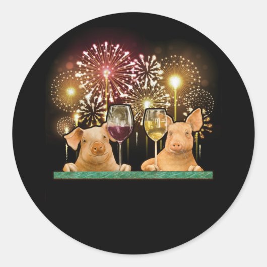 Cute Lucky Pig New Years Eve Lucky Charm Firework Ronde Sticker (Voorkant)
